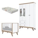 Ver imagem 1 de Berço Americano e Guarda Roupa Infantil Confete Branco Brilho Jequitibá Hp com Colchão Gazin - Henn