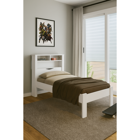 Cama Solteiro Invicta C/ Nicho Bau -prateleira e Tomada -santos Andirá P/colchão 188x88 - Branco