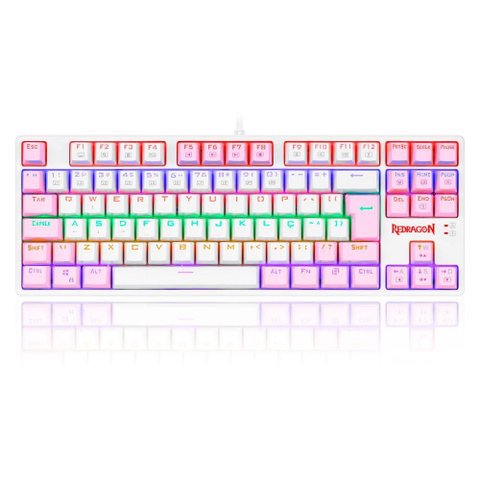 Teclado Mecânico Gamer Redragon Daksa Lollipop - Abnt2 - Rgb - Switch Blue - Branco Rosa - K576wp-r