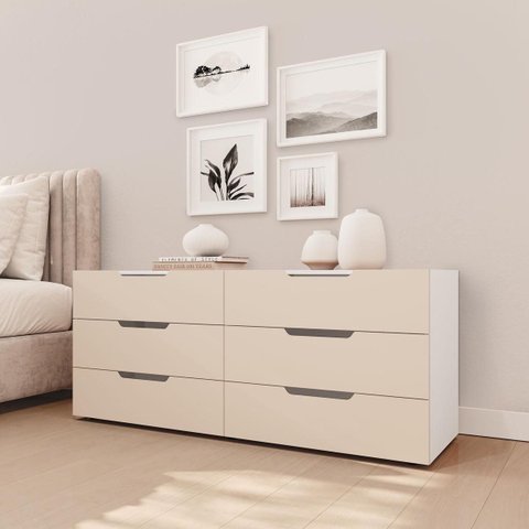 Cômoda Madri com 6 Gavetas 150x63cm Creme/Branco 250698