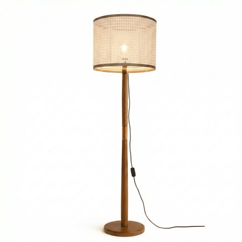 Luminária de Chão Imperial Base Madeira Detalhe Cobre 160cm Bivolt - Palha/Marrom
