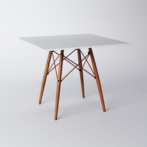 Mesa Eiffel Cobre Tampo De Madeira Quadrado 90Cm Branco