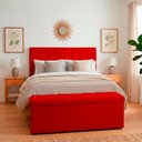 Ver imagem 1 de Kit Cabeceira Mais Calçadeira com Bau Eros Casal 140 cm para Cama Box Suede Vermelho Biselos-Decor
