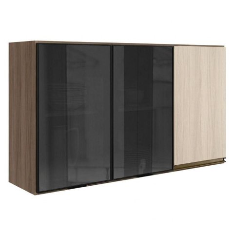 Armario Aereo 3 Portas Vidro MDF 120 cm Kali 1219717 Nicioli Carvalho Toq Bianco