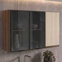 Ver imagem 2 de Armario Aereo 3 Portas Vidro MDF 120 cm Kali 1219717 Nicioli Carvalho Toq Bianco