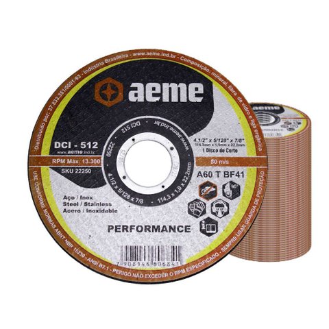 Disco Corte Fino Aeme Dci 512 4.1/2x5/128x7/8 (114.3x1.0x22.22) 50 Unidades