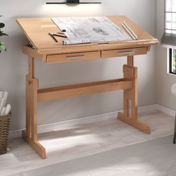 Escrivaninha Mesa de Desenho Olivia em Madeira Maciça Mel Claro - 1