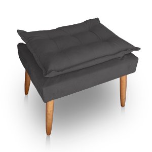 Puff para Sala e Quarto Madeira Decorativo Opala Suede Cinza