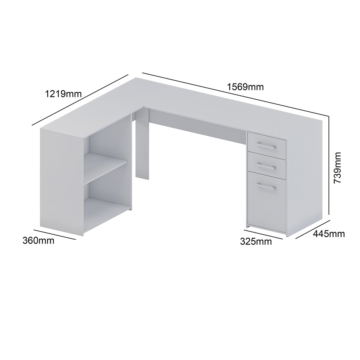 Escrivaninha Mesa para Computador em L Office Denver 2 Gavetas 1 Porta 155cm Cor:branco - 3