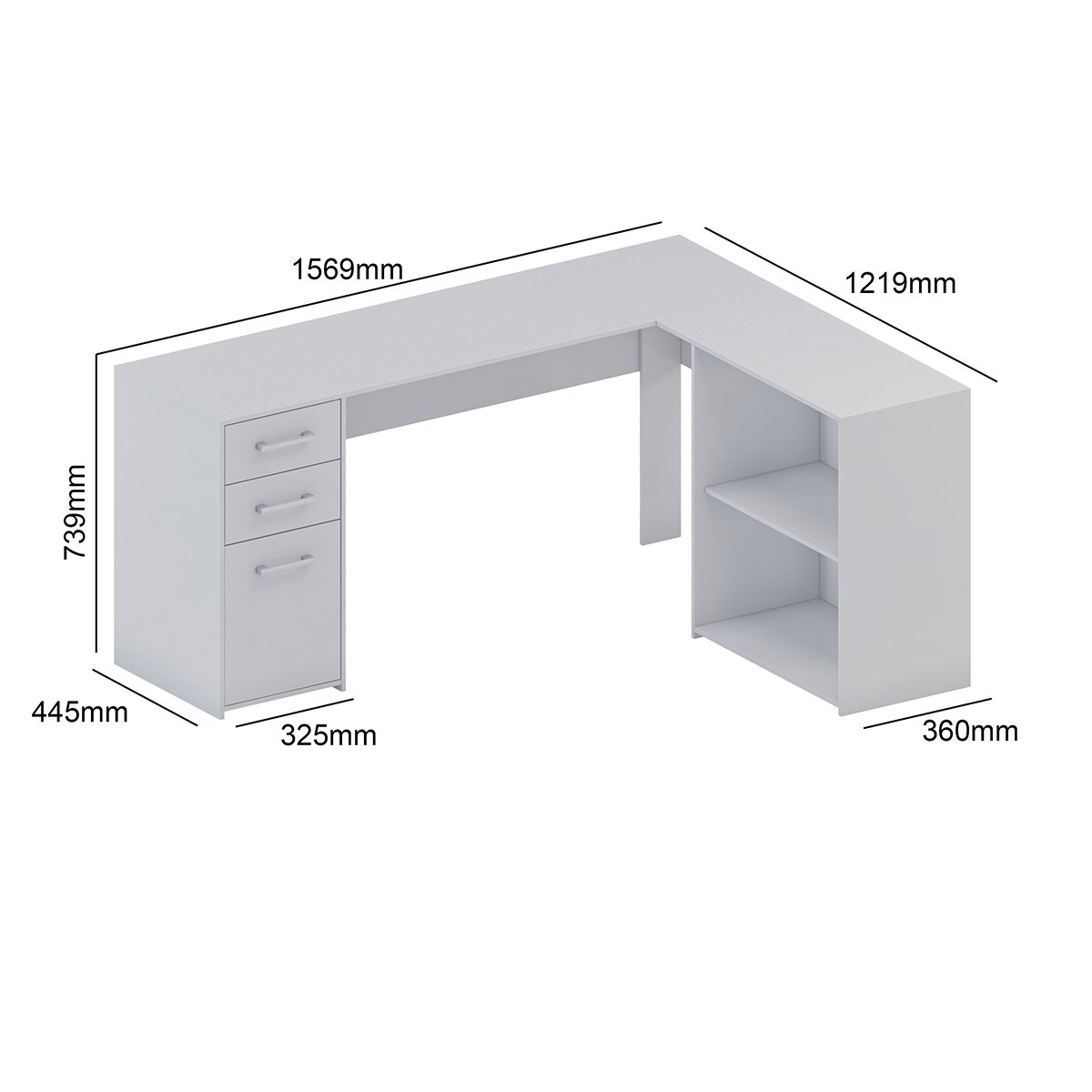 Escrivaninha Mesa para Computador em L Office Denver 2 Gavetas 1 Porta 155cm Cor:branco - 4