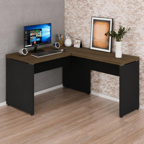 Mesa em L Escrivaninha 1,20 m X 1,50 m Escritório F5 Office Cor:Málaga com Preto
