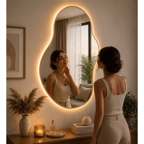 Espelho Antigua - Linha Metal - - Off White - com LED - 120x70