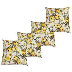 Kit 4 Capas de Almofada Impermeável Belize Zíper Invisível 45cmx45cm:Floral Amarela