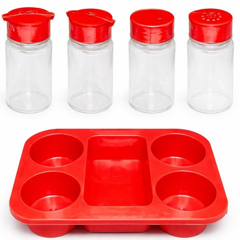 Porta Condimentos para Restaurantes e Lanchonetes 4 Frascos Vermelho