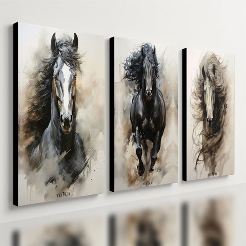 Kit 3 Quadro Decorativo Cavalo Branco Animal Placa Equino 40x28cm