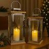 Lanterna Decorativa Iluminada Inox e Madeira Grande 60cm com Vela Led - Empório Decor - 2