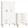 Kit Comoda Gaveteiro e Guarda Roupa Isis Retrô 3 Portas 2 Gavetas Infantil Branco Fosco - Reller - 2