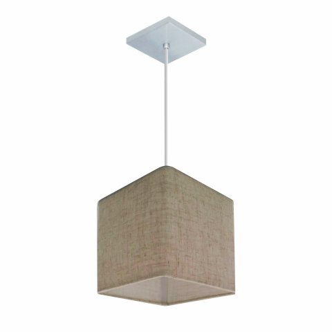 Lustre Pendente Quadrado Vivare Md-4223 Cúpula em Tecido 15/13x13cm - Bivolt - Rustico Bege - Bivolt