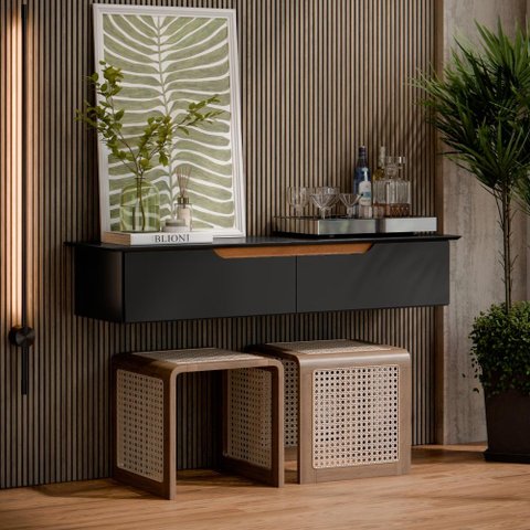 Aparador Rack Suspenso com 2 Portas Eros Flow Preto Flex - Ej Móveis