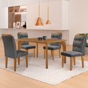 Ver imagem 1 de Mesa Liz 120 MDF com 4 Cadeiras Carol Linho Grafite/Naturalle/Naturalle