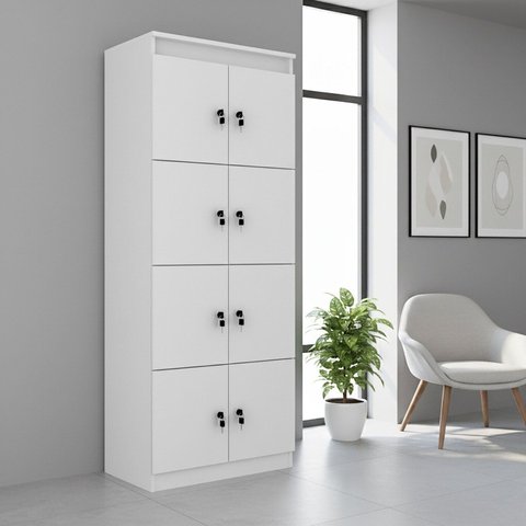 Armário Locker Guarda-Volume 60x160cm em MDP 8 Portas com Chave ME4202 Branco