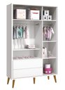 Ver imagem 5 de Guarda-Roupa Retrô 3 Portas Théo New Branco Fosco com Madeira - Reller