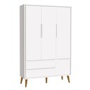 Ver imagem 1 de Guarda-Roupa Retrô 3 Portas Théo New Branco Fosco com Madeira - Reller