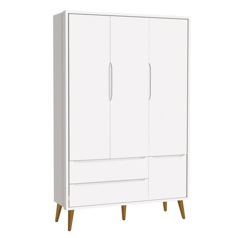 Guarda-Roupa Retrô 3 Portas Théo New Branco Fosco com Madeira - Reller