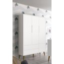 Ver imagem 2 de Guarda-Roupa Retrô 3 Portas Théo New Branco Fosco com Madeira - Reller