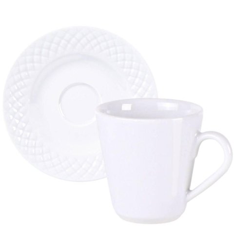 Conjunto Xícara e Pires Café 70ml Porcelana Decorada Tramont