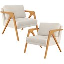 Ver imagem 1 de Kit 2 Poltronas Decorativas Sala Estar Pietra Estrutura de Madeira L02 Linho Champanhe - Lyam