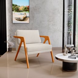 Kit 2 Poltronas Decorativas Sala Estar Pietra Estrutura de Madeira L02 Linho Champanhe - Lyam - 2