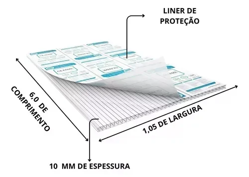 Chapa Policarbonato Alveolar 1,05 X 6,0 10mm - 2