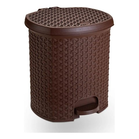 Lixeira Cesto 6 Lts. Rattan Tampa e Pedal Banheiro Cor Café