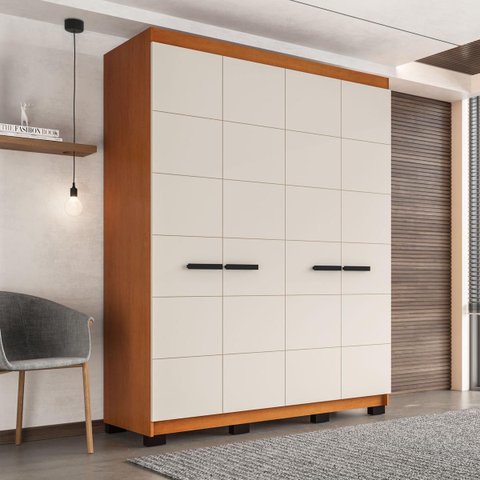 Roupeiro Solteiro Lisboa 4 Portas 4 Gavetas 161x214cm Freijó/Creme 240842