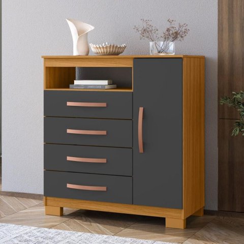 Cômoda com 1 Porta e 4 Gavetas 83,7cm Multimóveis CR35669 Madeirado/Cinza