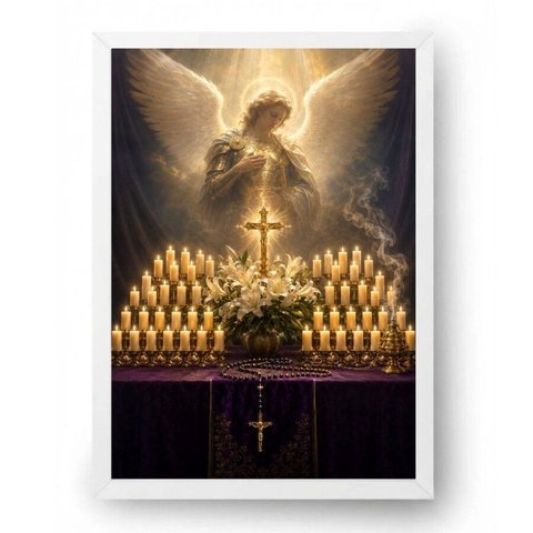 Quadro Altar Devocional da Quaresma de São Miguel 30x42cm Moldura Branca