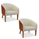 Ver imagem 2 de Poltrona Sala Decorativa Kit 2 Stella Pé Madeira Trapézio Castanho Sintético Pu Nozes/bouclê Bege D0