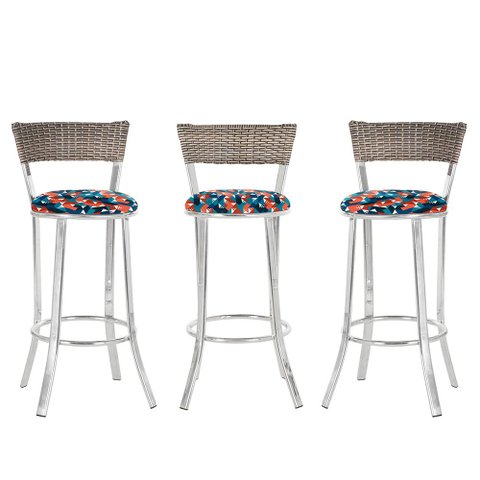 Kit com 3 Banquetas em Alumínio, Fibra Sintética e Tecido Impermeável Tc Zanutto Capuccino