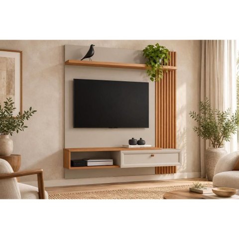 Painel Sala Estar p/ TV 55 pol Alvorada 133cm Canela/Off Linea