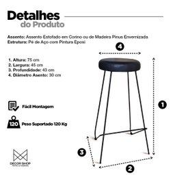 Kit 2 Banquetas Altas para Cozinha Bar Balcão Bistrô Lila:preto - 4