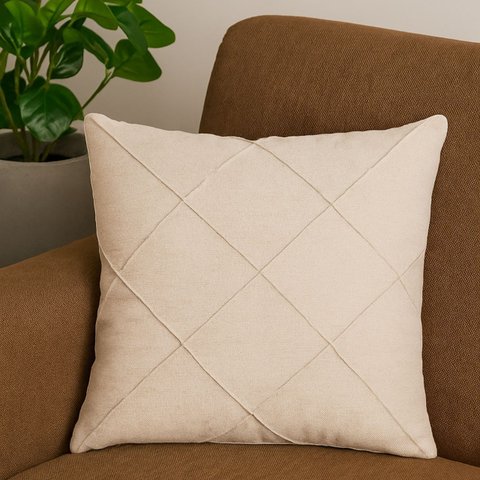 Capa Almofada Linho Bege Cru Detalhe Drapeada 50x50 Cm