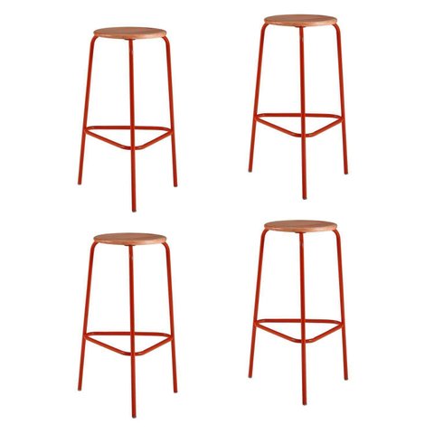 Kit 4 Banquetas para Cozinha com Base de Aço Cumbuca Vermelho/Marrome