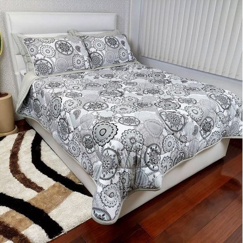 Cobre Leito King 3 Peças Malha 100% Algodão Zono Enxovais Mandala Cinza/ Smoke