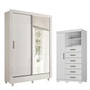 Ver imagem 1 de Guarda Roupa com Cômoda Solteiro e Closet Bélgica-Marabá 2 Portas de Correr 2 Gavetas MDP Branco