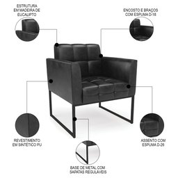 Poltrona Base Industrial Preto Kit 2 Ana Sintético Pu Preto - Ibiza - 3