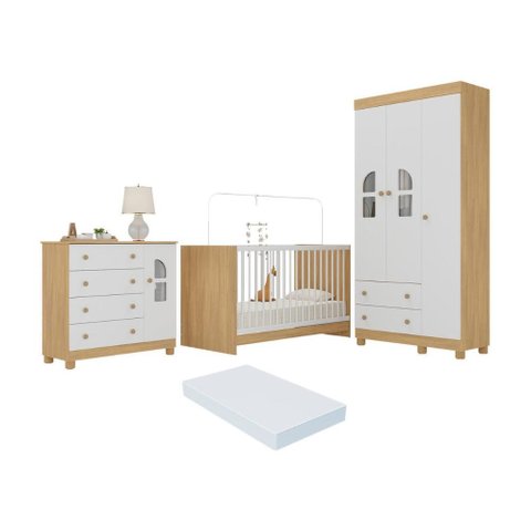Quarto de Bebê Completo com Berço 3 em 1 com Colchão Incluso Nina Multimóveis Mp4574