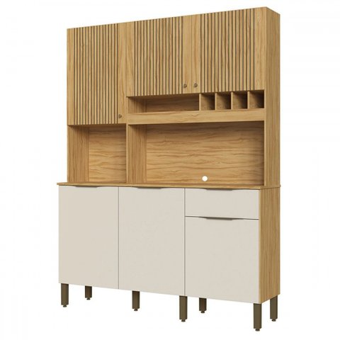Cozinha Compacta Moscato 6 Portas 1 Gaveta 100% Mdf Amêndoa/off White - Rio Doce