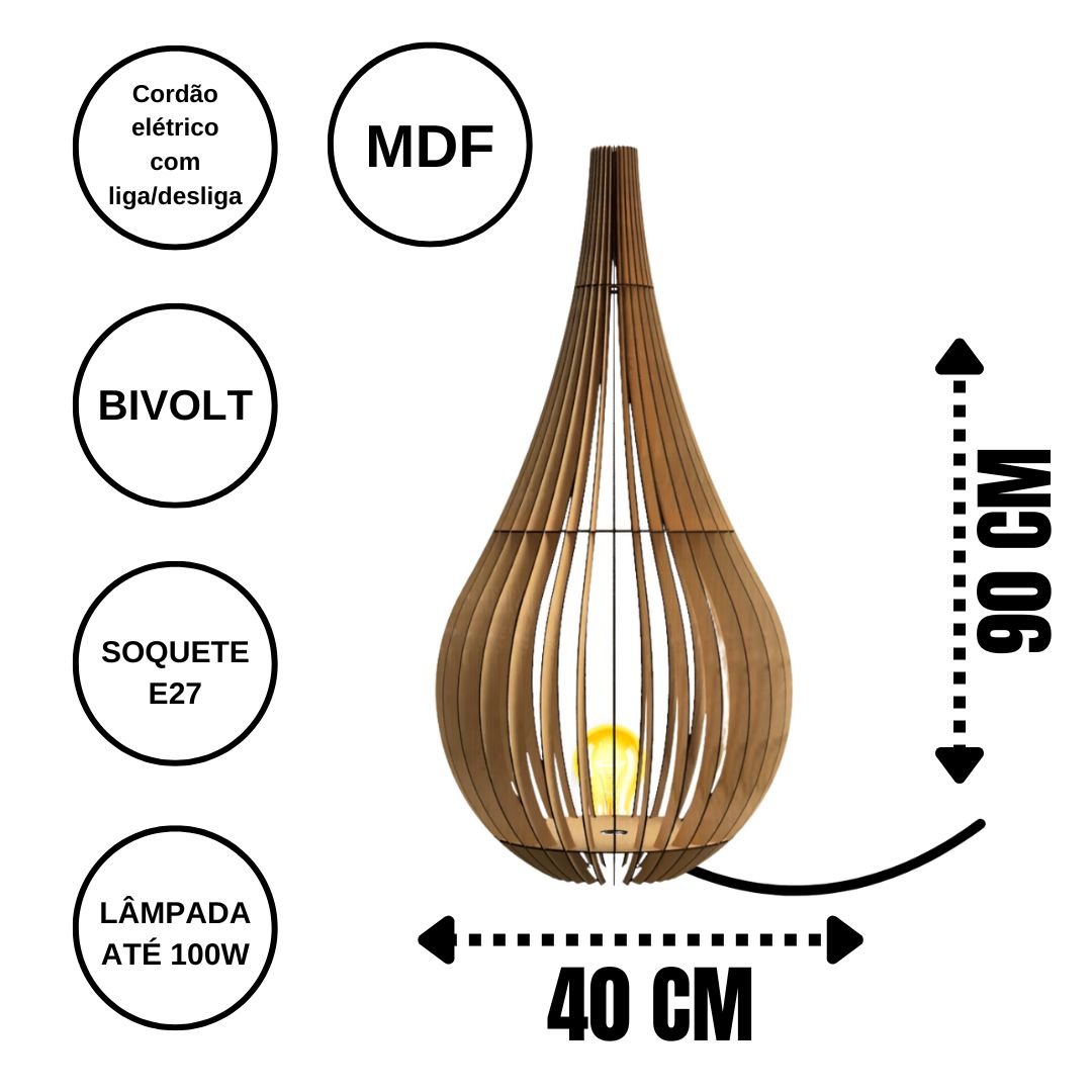 Abajur Grande de Chão CAPADÓCIA MDF Luminária -:MDF CRU/90x40cm - 7