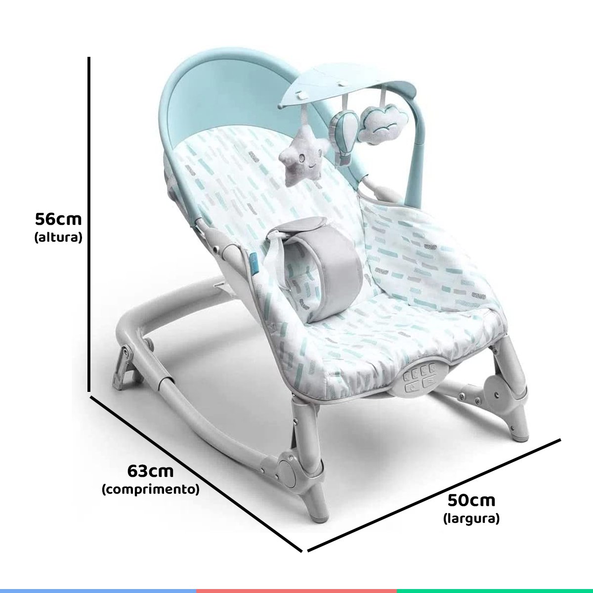 Cadeira Descanso e Balanço 2em1 Bebê Até 18Kg Musical e Vibração Brinquedos Spice Azul - 7